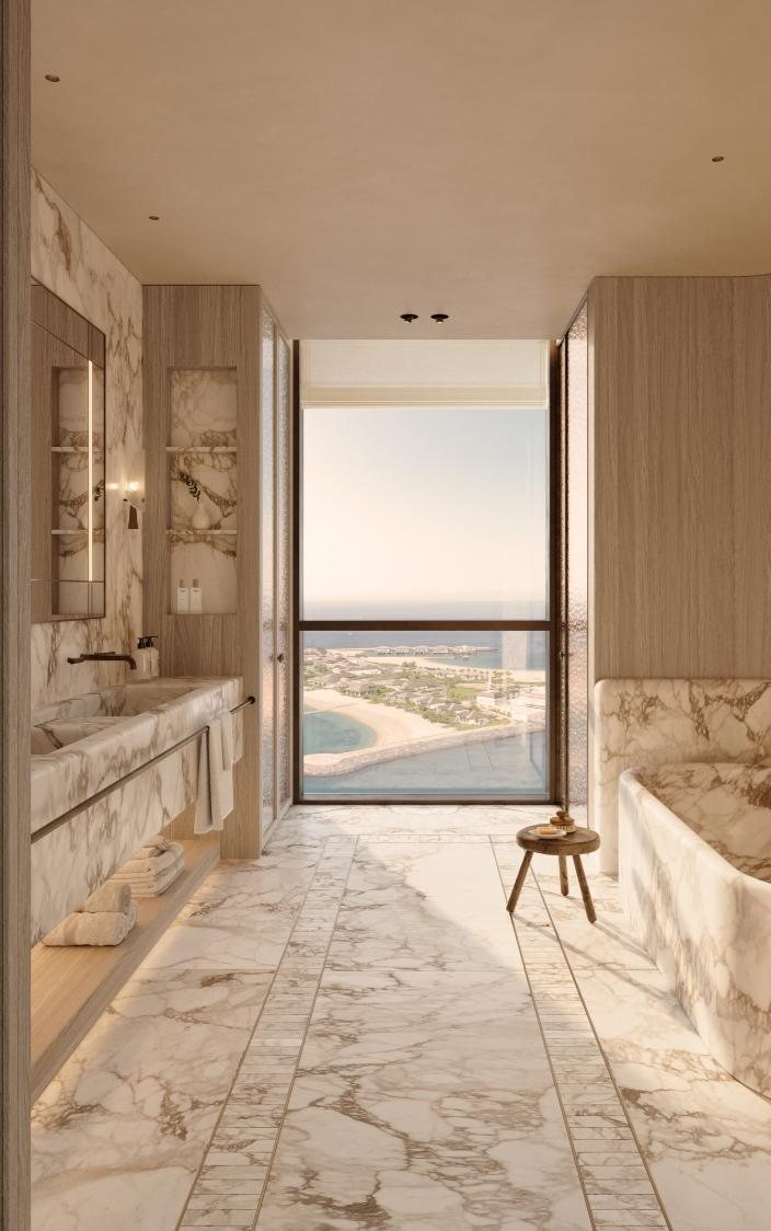 Marble bathroom with sea view