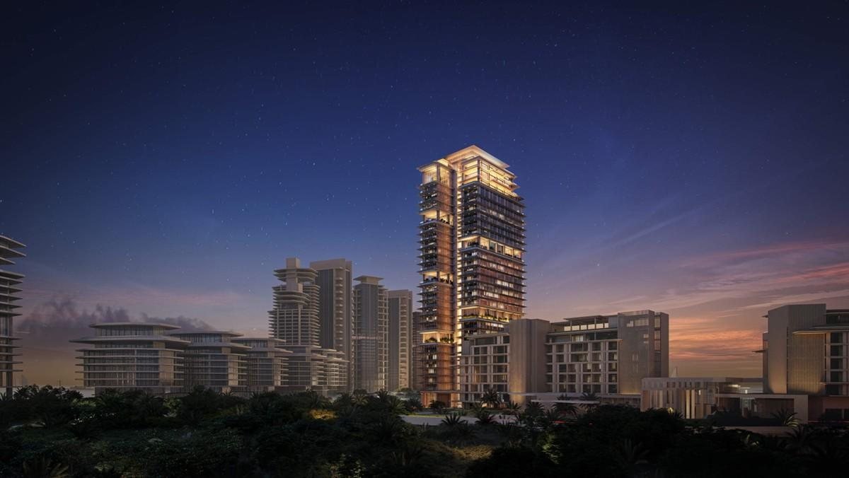 Rosewood Residences tower at dusk