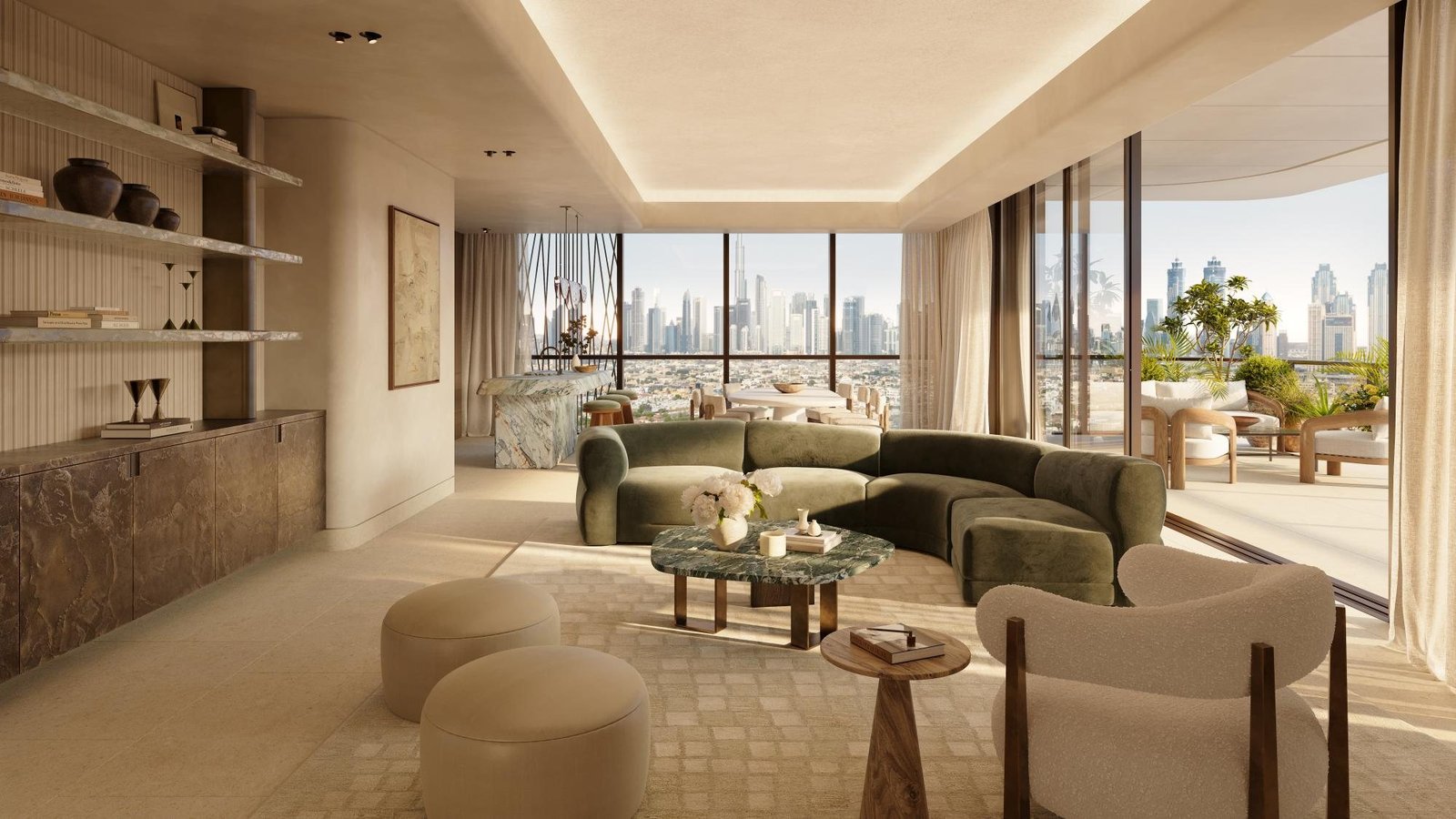 Double-height living and dining room