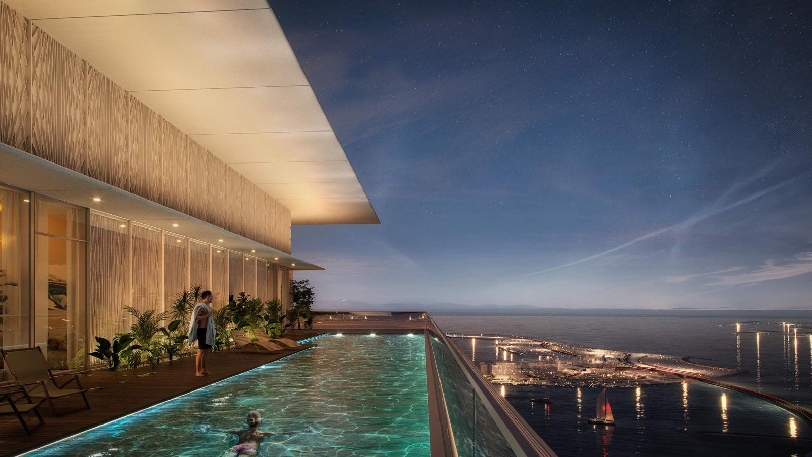 Private terrace pool at dusk